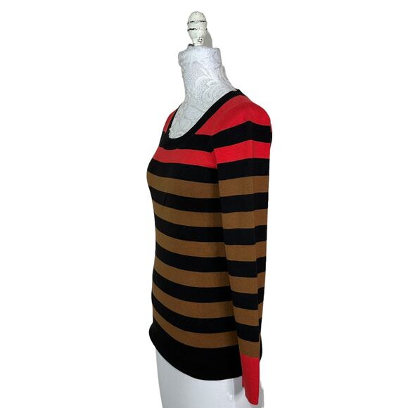 W by Worth Color Block Striped Scoop Neck Sweater Women Small Pop of Color - Picture 4 of 8
